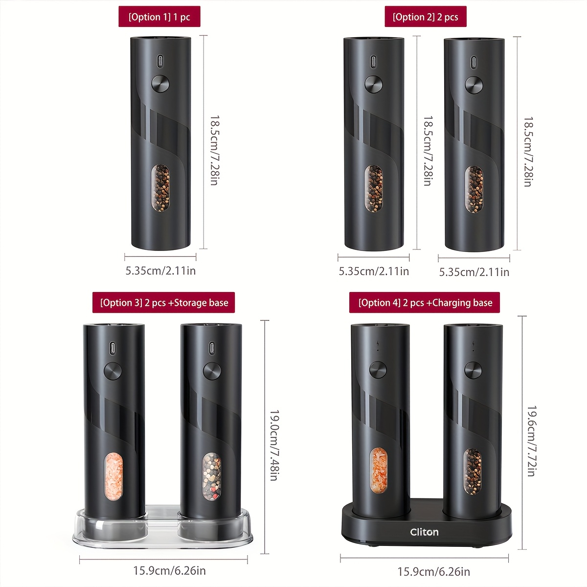 Rechargeable Electric Salt and Pepper Grinder, Automatic Salt & Pepper Mills Set - Image 2