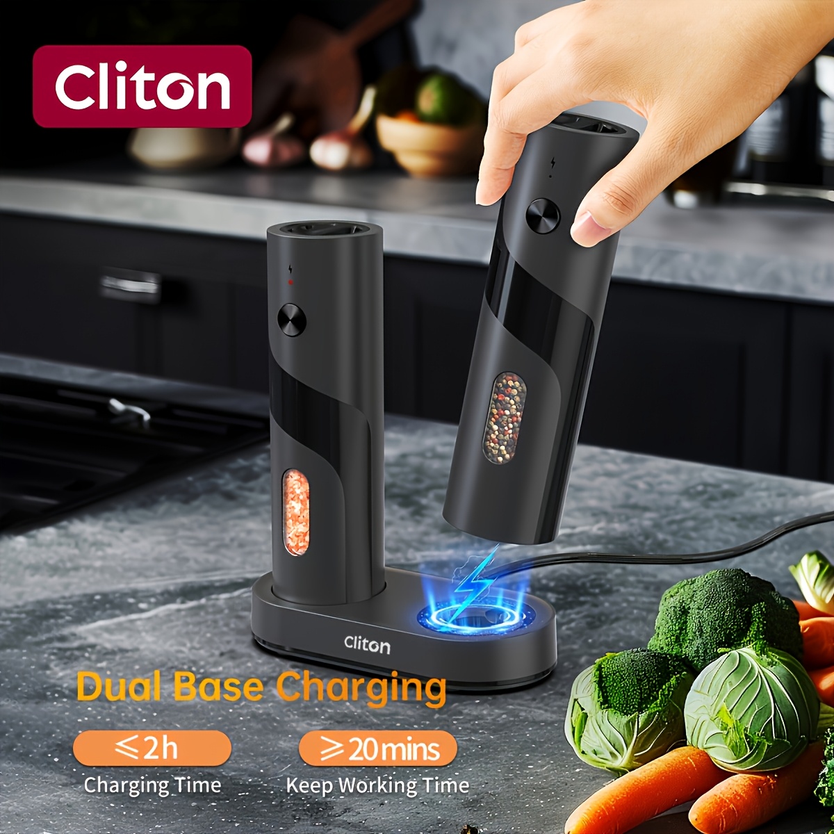 Rechargeable Electric Salt and Pepper Grinder, Automatic Salt & Pepper Mills Set - Image 12