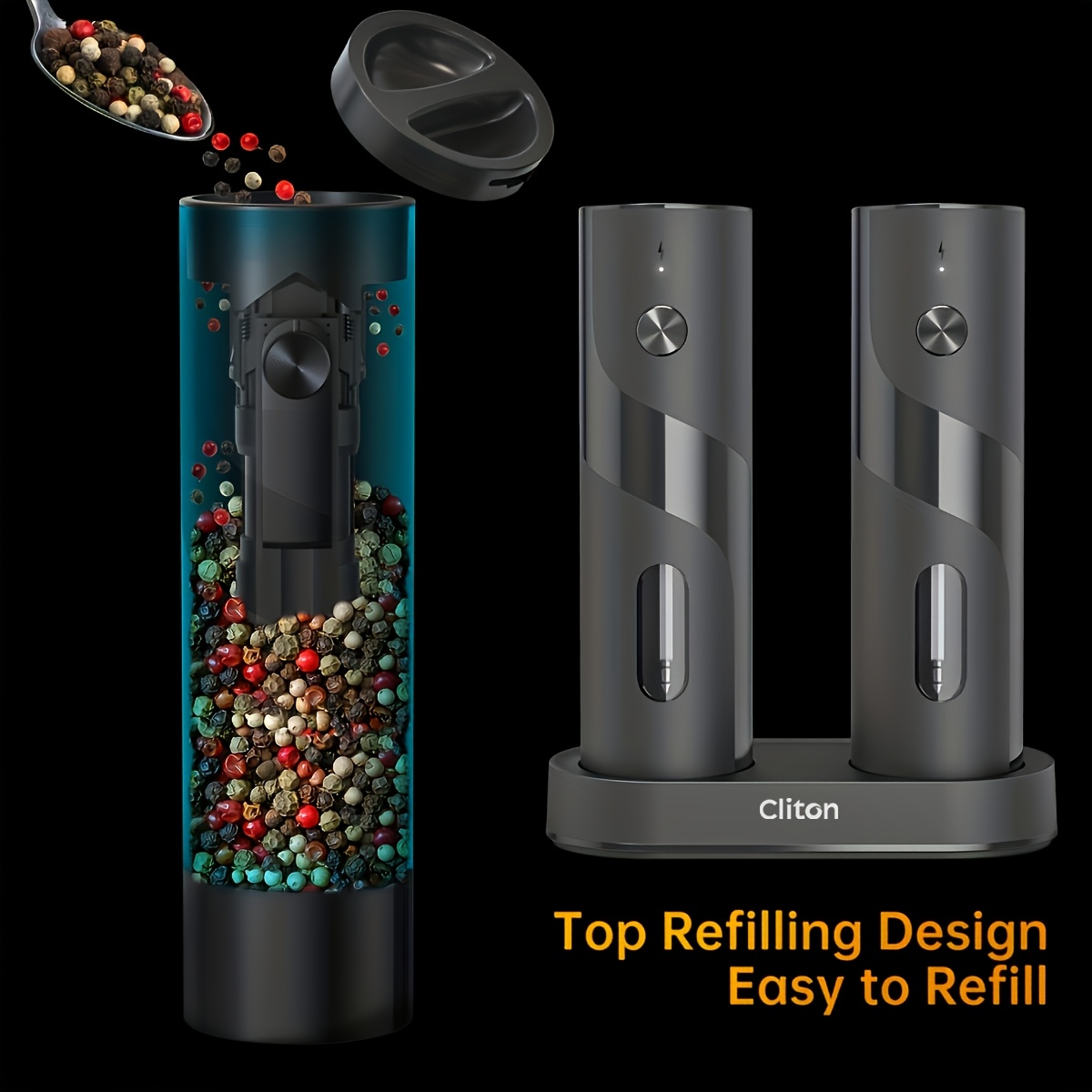 Rechargeable Electric Salt and Pepper Grinder, Automatic Salt & Pepper Mills Set - Image 14