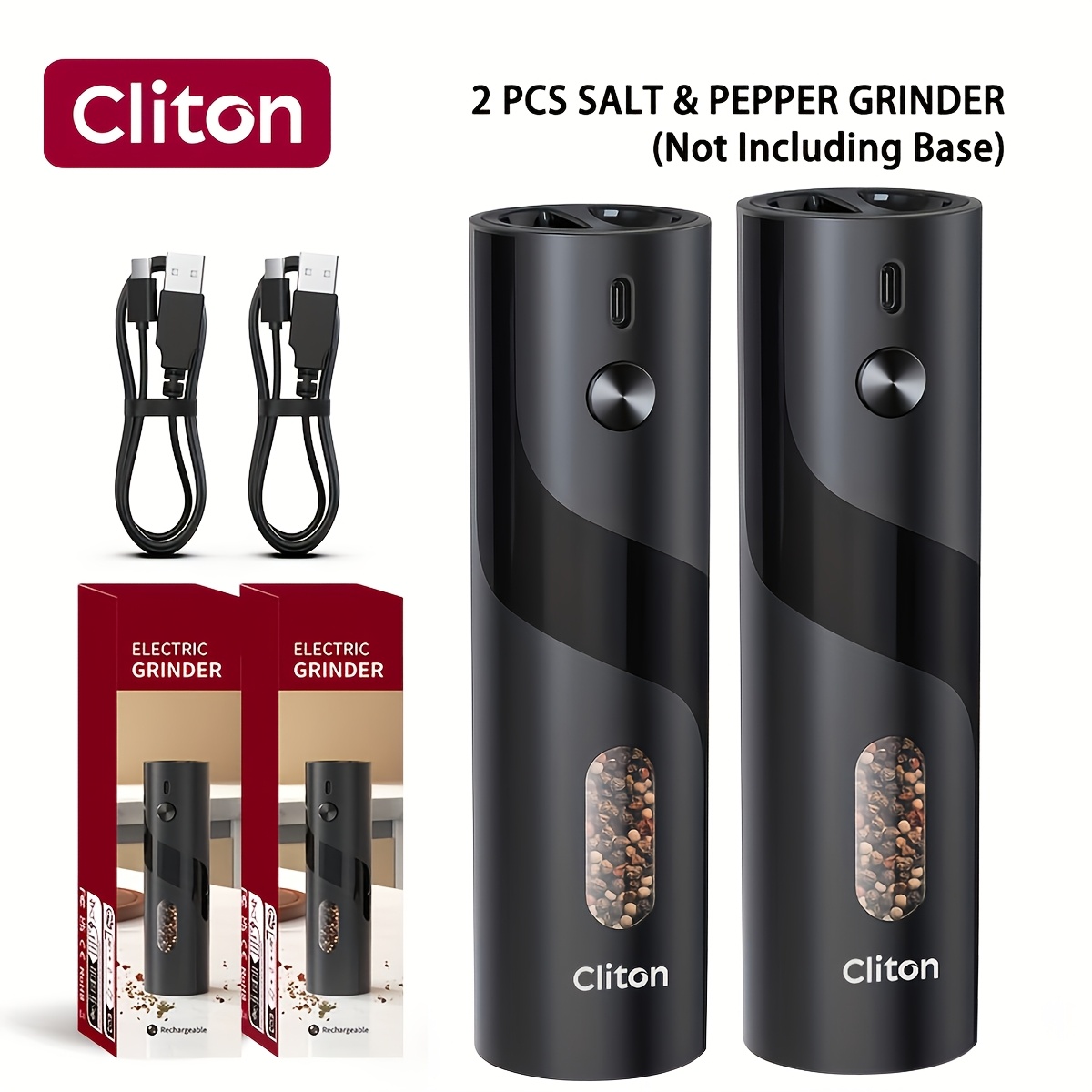 Rechargeable Electric Salt and Pepper Grinder, Automatic Salt & Pepper Mills Set - Image 5