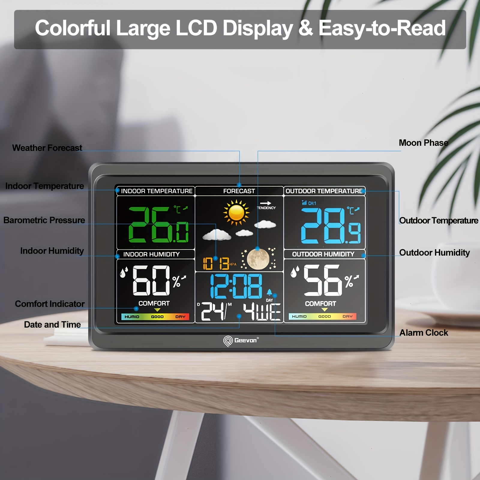 Geevon Weather Station Wireless Indoor Outdoor Thermometer - Image 2
