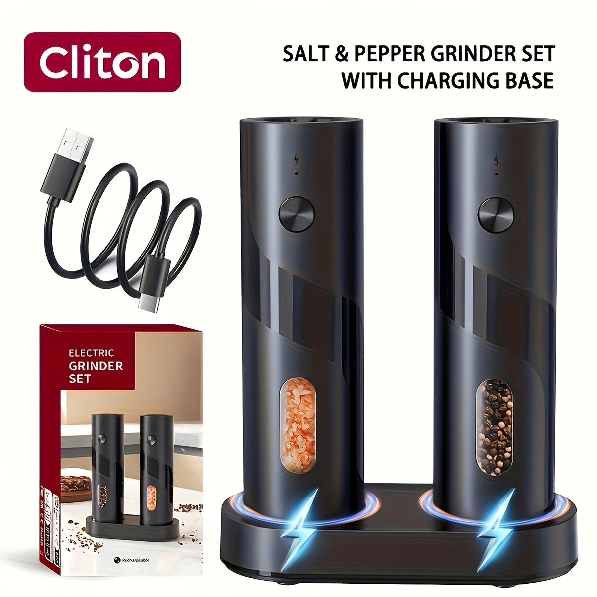 Rechargeable Electric Salt and Pepper Grinder, Automatic Salt & Pepper Mills Set - Image 3